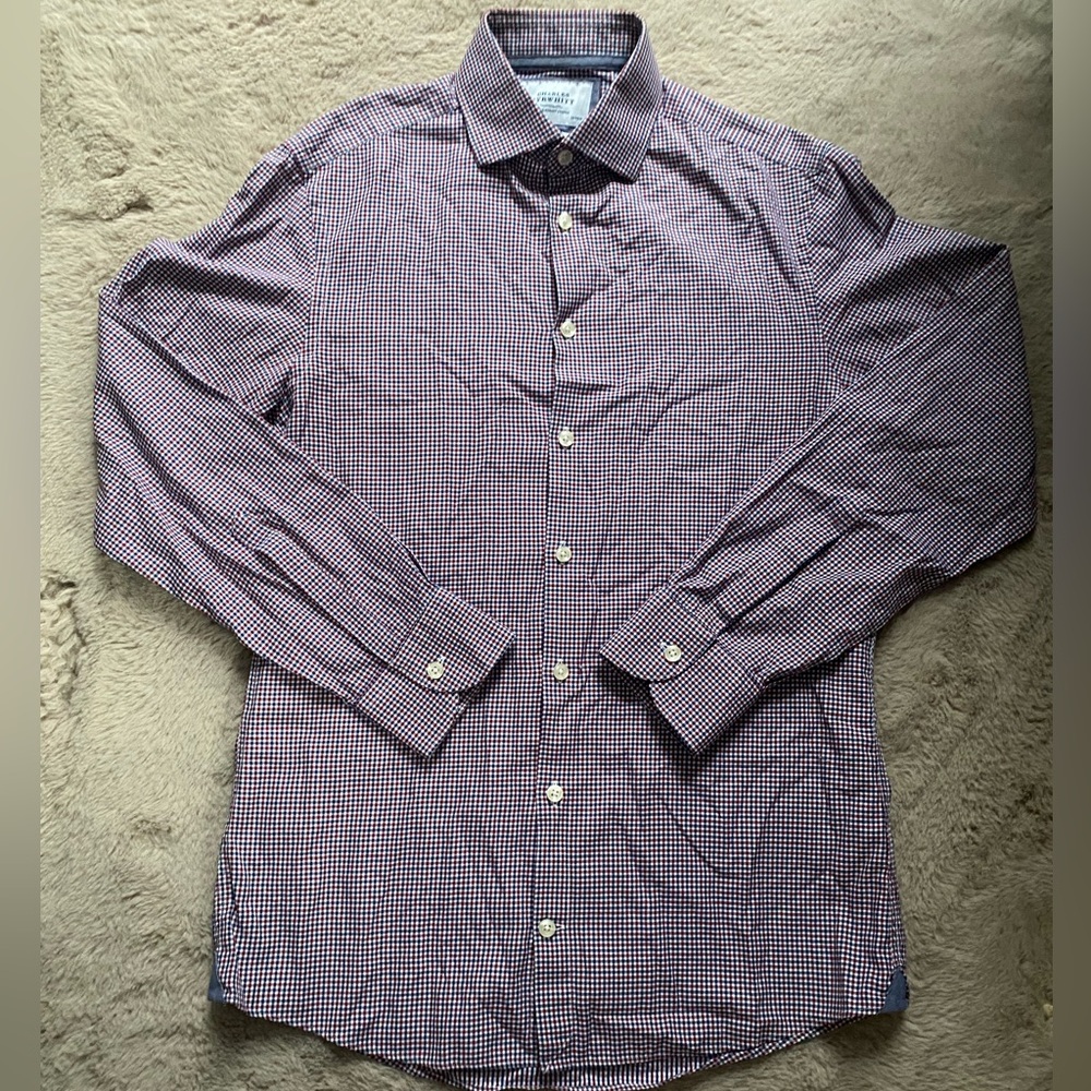 CHARLES TYRWHITT Extra Slim Fit Red Blue Gingham Check Shirt Size 15/33 Cotton